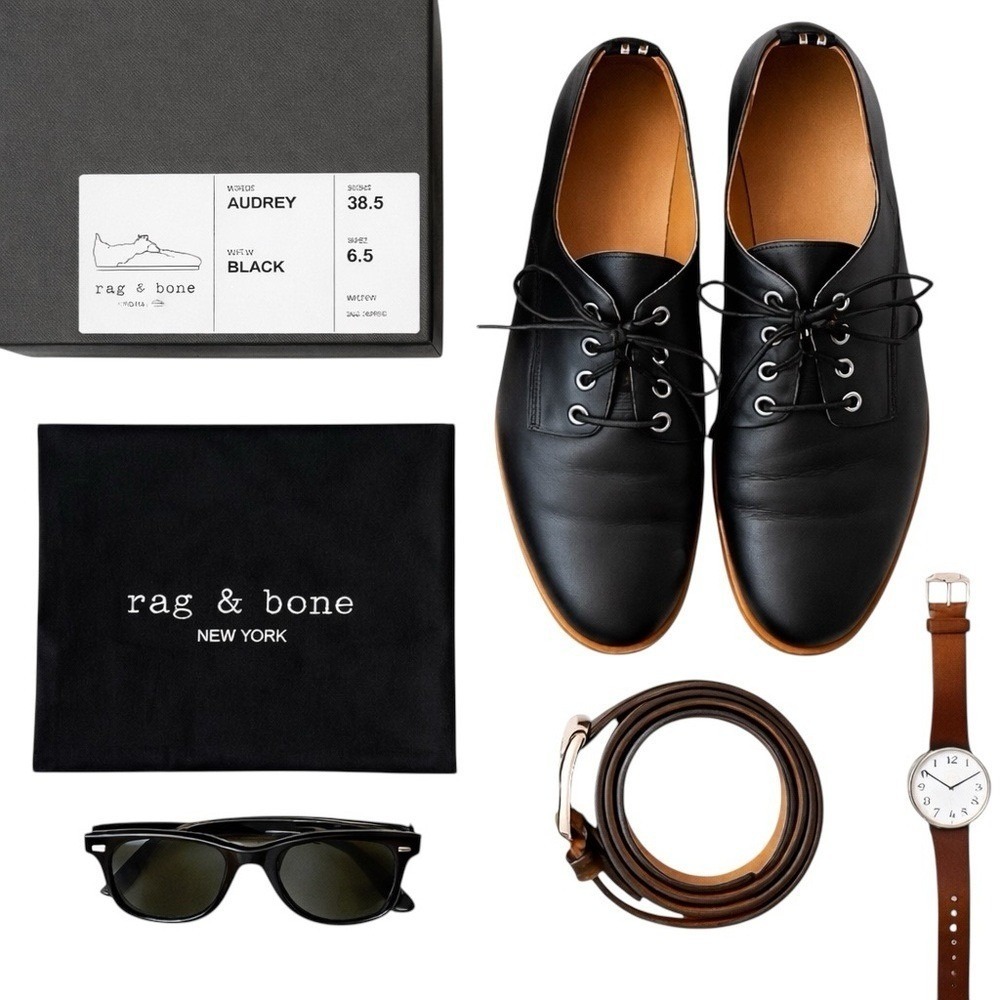 Rag & Bone Audrey Black Leather Oxford Shoes Women 6.5 EU 36.5 Portugal IOB EUC